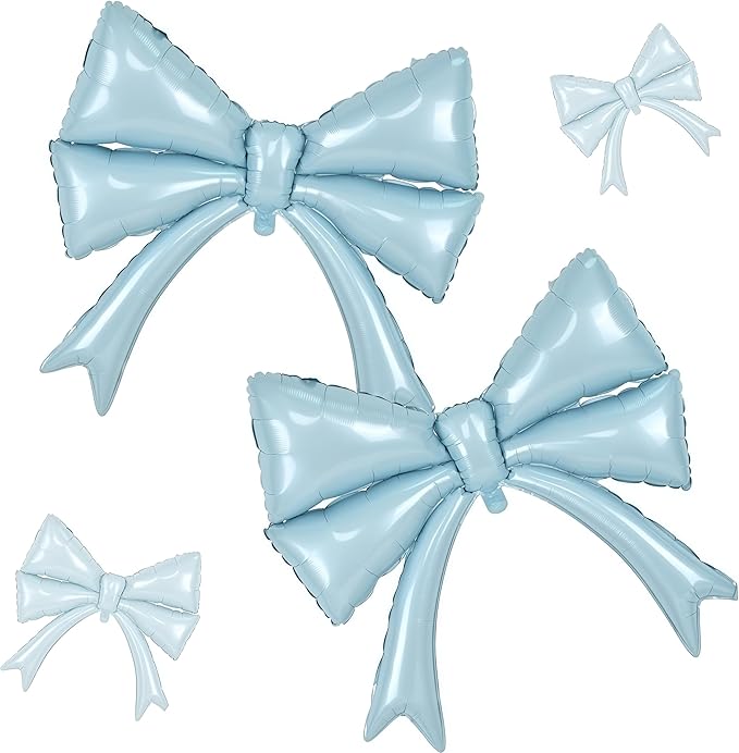 2pcs Dusty Blue Bow Balloons for Bow Party Decorations, Giant Light Baby Blue Mylar Foil Balloon for Coquette Party Decor Bow Themed Sweet 16 Birthday Bridal Baby Shower Bachelorette Wedding Supplies