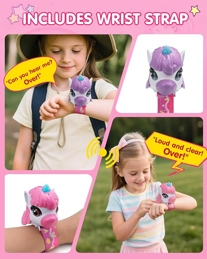 Unicorn Walkie Talkies for Kids 2 Pack with Wrist Strap, Toys for Girls Age 3-10, Long Range 2-Way Radios for Camping, Outdoor Adventure, Birthday