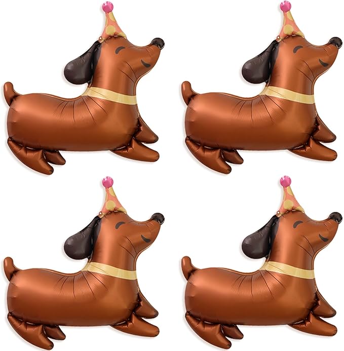 4 PCS Dog Balloons, Brown Dachshund Dog Balloon for Lets Pawty Dog Birthday Party Decorations Dog Birthday Party Supplies