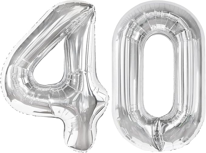 Silver Number 40 Balloon 40 Inch, 40th Birthday Party Decorations for Children, Giant 40 Foil Balloon for Party Supplies