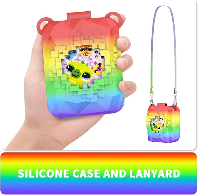 Soft Silicone Case for Bitzee Magicals Interactive Toy Digital Pet, Shockproof and Protective Carrying Case for Bitzee Magicals Virtual Electronic Pets with Lanyard (Rainbow)