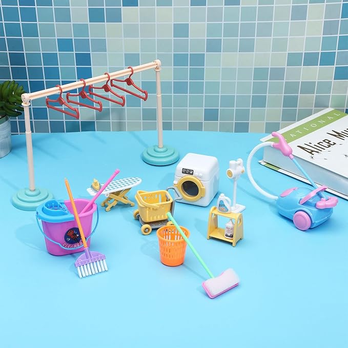 ONEST 22 Pieces Mini Housework Cleaning Supplies Miniature House Accessories Mini House Furniture Decoration Accessories