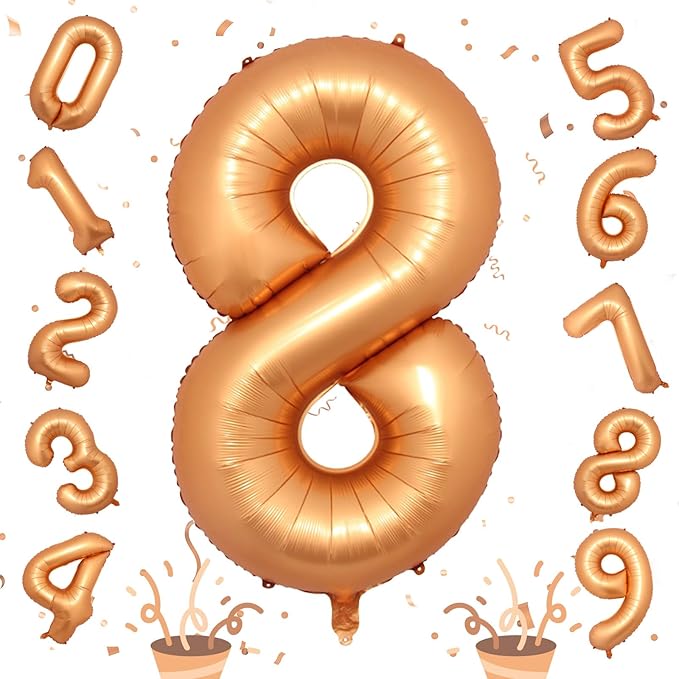 Foil 8th Birthday Number Balloon, Large Orange Helium 8 Balloons Decor, 40 Inch Self Inflating Number 8 Balloons for Kids Boys Birthday Party Anniversary Celebration Wedding Party Decorations Supplies