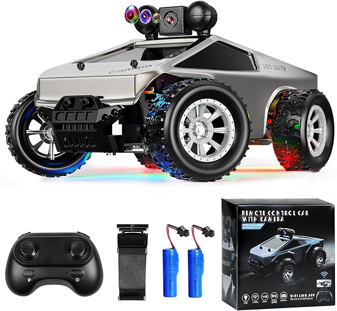 RC Cars with Camera Remote Control Truck with 720P HD FPV Camera, All-Terrain Remote Control Car with Led Light Rechargeable Battery, 1:28 RC Car Vehicle Toy Gifts for Kids Boys Girls