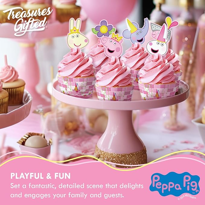Treasures Gifted Officially Licensed Princess Peppa Pig Birthday Party Supplies - Peppa Pig Cake Toppers & Decorations - 1 Cake Topper & 24 Cupcake Toppers & Wrappers