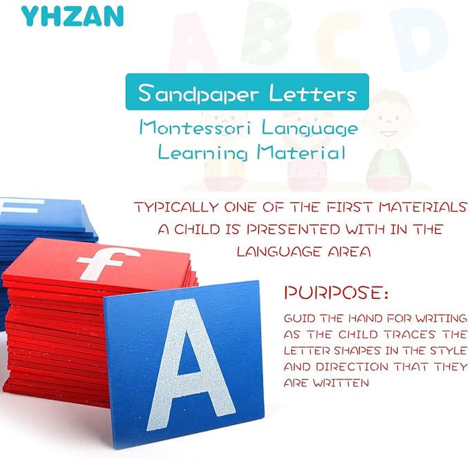 Montessori Sandpaper Letter Learn Alphabet Tractile Learning Phnonics Letter Recognition Pre-Writing Skills Homeschooling Classroom Activities Occupational Therapy Sensory Material Educational Toy