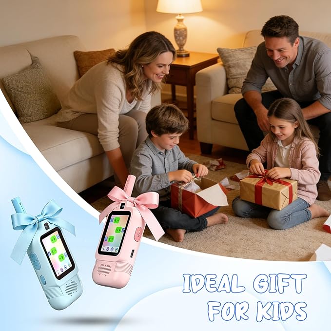 2 Pack Kids Video Walkie Talkies with Dual Cameras, Rechargeable Walkie-Talkie with Sticker Effect Photo/Voice Chat/Emoji Messaging, Gift for 3-12 Boys Girls to Family Fun Interaction