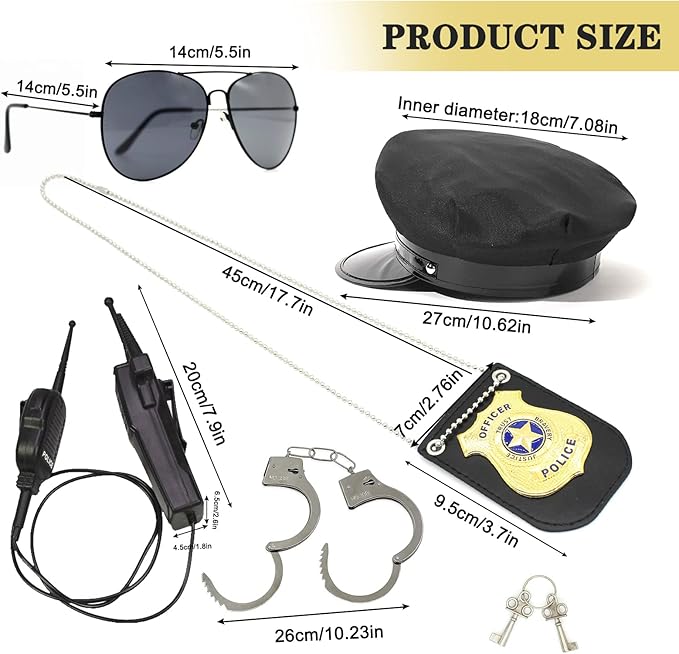 Police Accessories Kit Police Pretend Play Toys Set Hat Handcuffs Officer Costume for Halloween costume Accessories