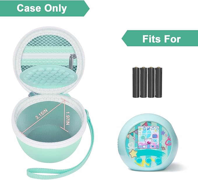 casmilee Toy Case for Punirunes Interactive Digital Pet, Kids Virtual Electronic Pets Storage Holder with Partition to Protect Screen & Mesh Pocket for Small Accessories- Box Only (Green)