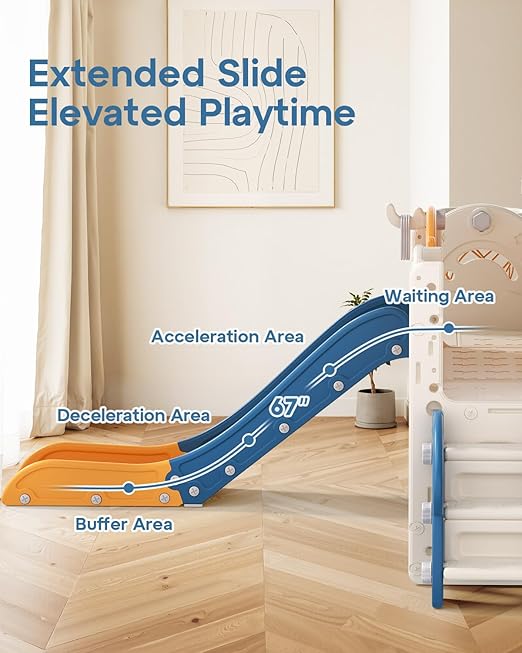 BIERUM Toddler Slide Set with Basketball Hoop, Golf Game & Drawing Board, 13-in-1 Indoor Outdoor Toddler Slides Playground for Kids Ages 1+, Kids Climber Playset for Backyard (Blue&Yellow)