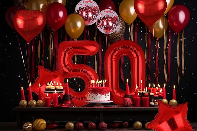 40 Inch 50 Red Number Balloons Mylar Foil Helium Digital Balloons Anniversary Event Celebration 50th Birthday Party Decor Supplies 10 Pcs
