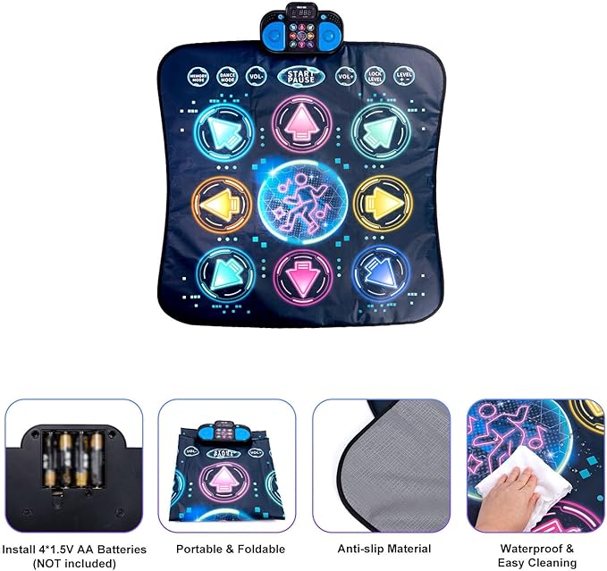 Kids Dance Mat Challenge Game Music Toy for Home Indoor Outdoor, Electronic Dancing Pad for Exercising Coordination Ability, for Families or Schools, Made of PE Cloth