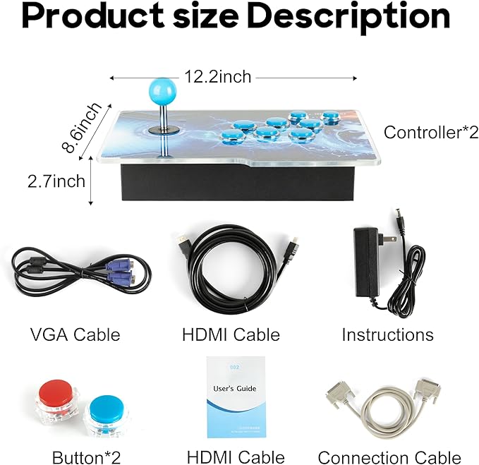 HHU Pandora Box Arcade Game Console 32000 Games Pre-Install，Two Separate Joysticks，Retro Game Machine for TV PC Projector, Supports Up to 4 Players, Full HD Output, Red & Blue