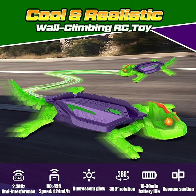 Goody King Glow-in-The-Dark Wall-Climbing RC Toy, Rechargeable Remote Control Robot with LED Eyes, Climbs Walls, 360° Rotating & Dual-Surface Crawler for Floor and Wall,Gift for Kids Ages 3+,Halloween