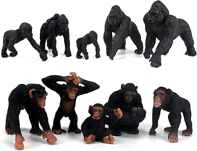 FUNSHOWCASE 10 Gorilla and Chimpanzees African Jungle Animals Toy Figure Realistic Plastic Figurine Playset