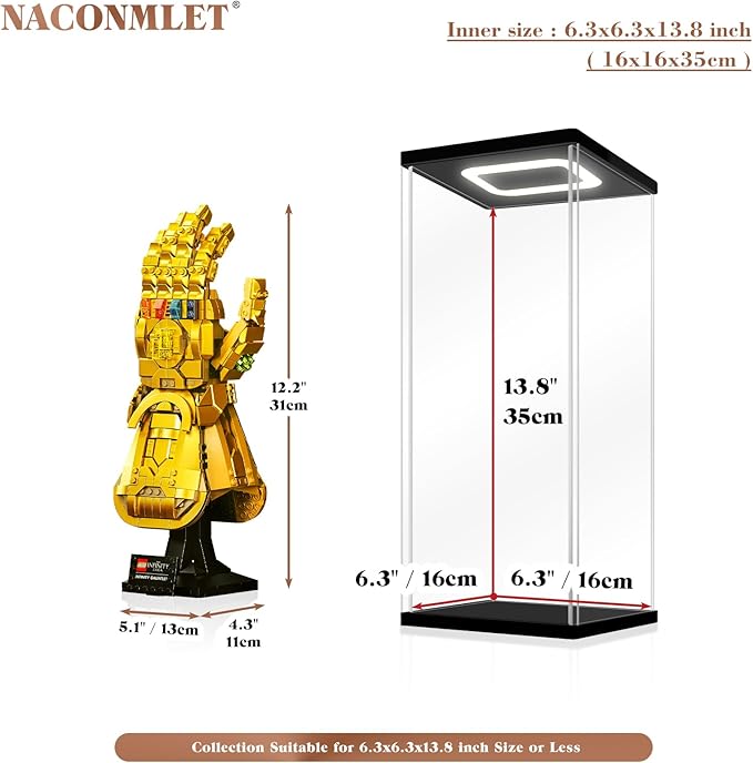 Acrylic Display Case with Color Led Light for Lego 76191/76223-Thickened Clear Display Case for Collectibles Showcase Organizer Box for Action Figures