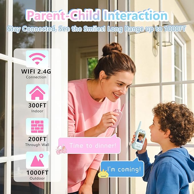 Video Walkie Talkies, Rechargeable Toddler Toys with HD Camera & 4 Switchable Voice, 1000FT Range for Christmas Birthday Gifts for Family Game, Camping for Boys Girls Ages 3-12 (Blue/Pink), 2 Pack