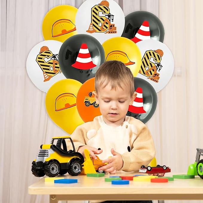 Yellow Black White 5th Birthday Balloons for Boys Girls 5th Birthday Party Decorations, 12inch 12pcs Construction Happy 5th Birthday Balloons Party Balloons for Boys Girls Construction Theme Party