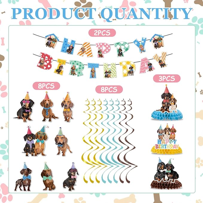Dachshund Dog Birthday Decorations Include Happy Birthday Banners Dachshund Hanging Swirls Honeycomb Centerpiece Puppy Pet Dog Birthday Theme Party Supplies