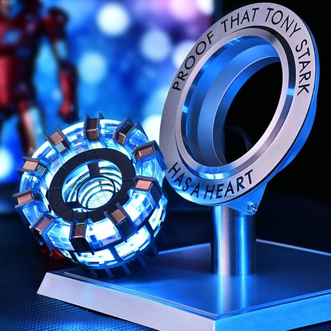 Arc Reactor MK2-1:1 Scale, USB Powered LED Light with Vibration Sensor, No Assembly, Display Case Included