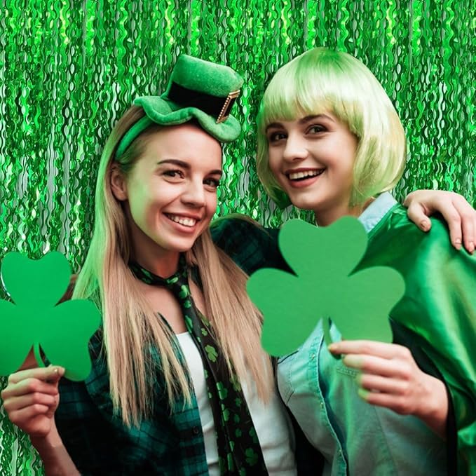 Green Streamers Foil Fringe Curtains Fringe Backdrop Curtains, Football Party Decorations, Green Birthday Decorations for Boy, Christmas Favor, Dinosaur Birthday Decor, Jungle Party Decorations