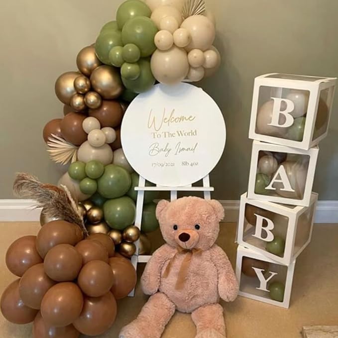 Green and Brown Balloons,12 Inch Sage Green Nude Metallic Gold and Brown Latex Balloons with Ribbon,for Birthday Baby Shower Camo Woodland Jungle Safari Party Decorations