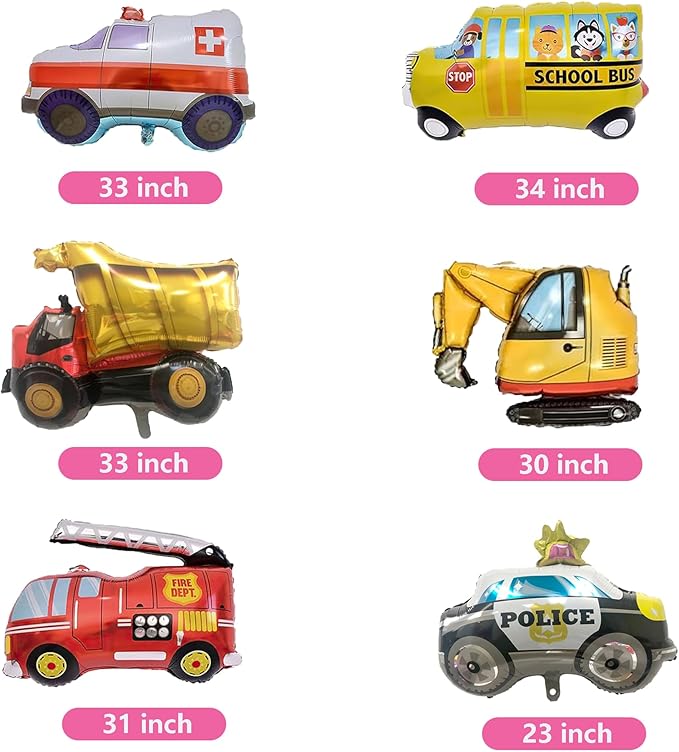100% LIKED-Honk Beep Vroom Car Birthday Party Decorations, Ambulance School Bus Dump Truck Firetruck Police Car Balloon Banners, Smash Crash Birthday Decor