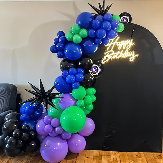 Green Purple Teal Balloons, 50Pcs 12 Inch Fruit Green Purple Royal Blue Teal Black Balloons for Boys Men Game Theme Birthday Party Decorations Boy Baby Shower Supplies