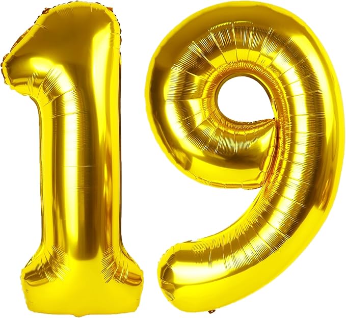 40 Inch Gold Balloon Number 19 Balloon,Jumbo Mylar Foil Helium Balloon for 19 Birthday Digital Balloons for Birthday Party,Wedding Anniversary Party Decorations