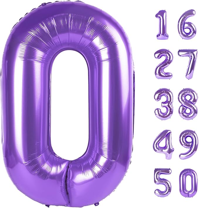 40 Inch Purple Number 0 Balloon Giant Large Nmuber 0 10 20 Foil Balloon for Birthdays,Anniversaries Graduations, 10th 20th Birthday Decorations