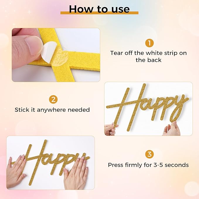 Babenest Gold Felt Happy Birthday Sign - Reusable Strong Adhesion Banner for Backdrop, Balloon Arch Decor, Party Supplies Reception Party Baby Shower Decorations