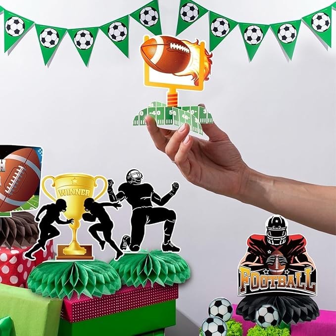 10 Pcs Football Party Decorations Football Honeycomb Centerpieces Double-sided Football Table Centerpiece for Football Birthday Party Sports Tailgate Game Party Decorations Supplies Favors