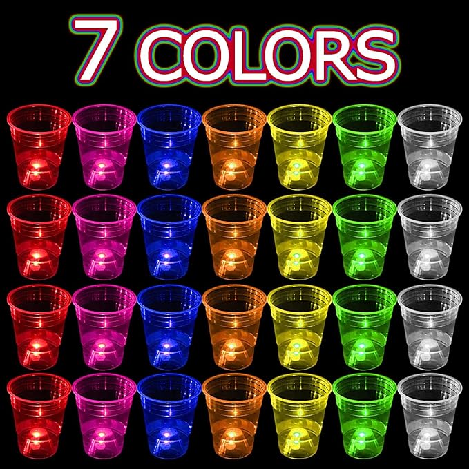 mishunyus 40 Pcs Glow Party Cups,16 oz Plastic Cup Favors for Neon Party Supplies Decoration,Glow In The Dark Cups Neon Party,20th 30th 40th 50th 60th Birthday Party, 7 Colors