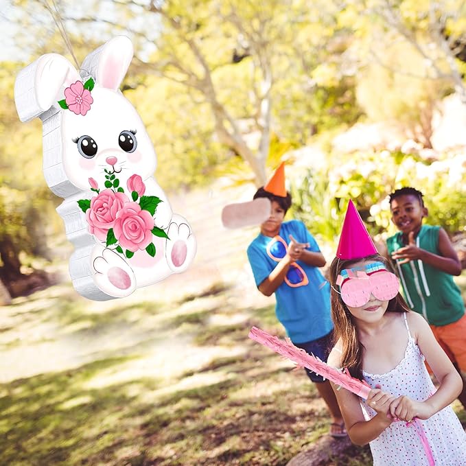 Bunny Egg Piñata with Blindfold, Bat and Filler, Funny Cute Party Favors for Cute Birthday Piñata Egg Theme Kids and Adults Party Supplies Decoration