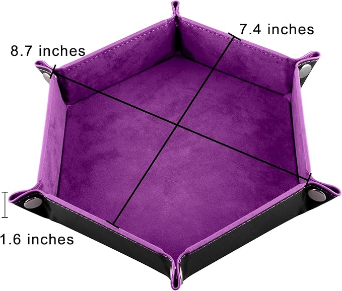 SIQUK 2 Pieces Dice Tray PU Leather Dice Trays Folding Hexagon Dice Holder Tray for Dice Games Like RPG, DND and Other Table Games (Gray and Violet)