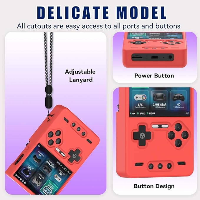 Silicone Case for Trimui Brick Retro Handheld Game Console, Soft Skin Cover for Trimui Brick Accessories, Anti-Scratch Washable TrimuiBrick with Lanyard (Red)