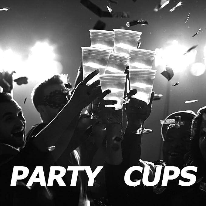 mishunyus 40 Pack Glow Cup,16 oz. - White Cups - Cold Cups for Party, Drinking Cups for All Occasions, Birthday Party,Club party Decoration Weddings, BBQ, Beach, Holidays