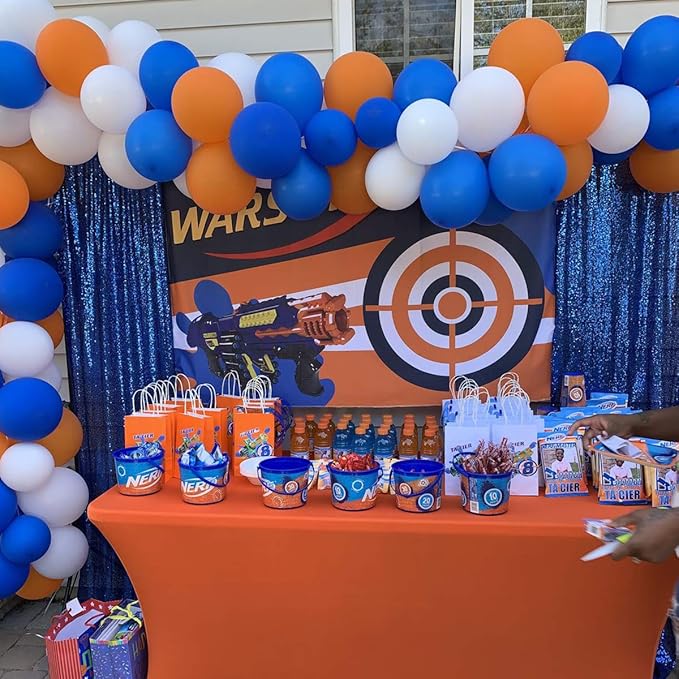 Dart War Party Balloon Garland Kit, 113Pack Blue Orange Black Balloons, Target Sign for Kids Baby Shower Birthday Party Decorations