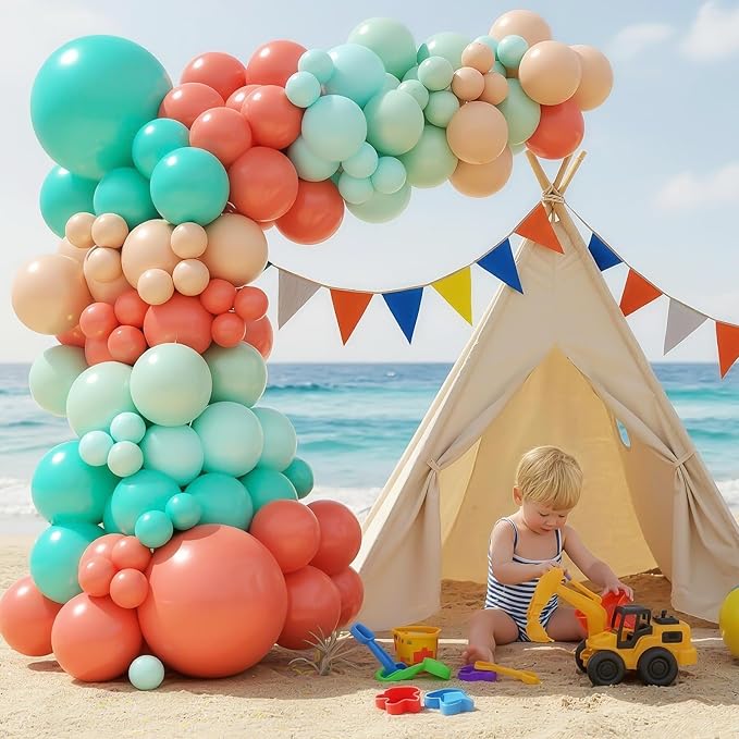 Hawaii Balloons Arch Kit, Tropical Balloon Garland with Orange Teal Blue Balloons for Birthday Decorations, Baby Shower Tropical Hawaii Magic Theme Luau Tiki Party Supplies