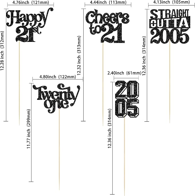 Gyufise 15Pcs Happy 21st Birthday Centerpiece Sticks Twenty One Straight Outta 2005 Table Flower Centerpieces Sticks for Cheers to 21st Birthday Party Supplies Black