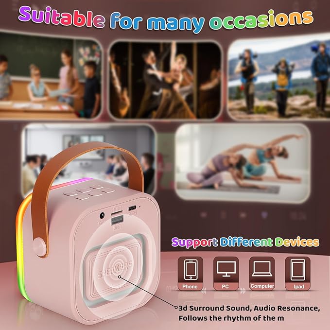 Mini Karaoke Machine for Kids, Girl Toys Gifts, Kids Karaoke Wireless Microphone for 4,5,6,7,8,9,10,11,12 Years Old Boys and Girls Christmas Party Gifts Toys (Pink)