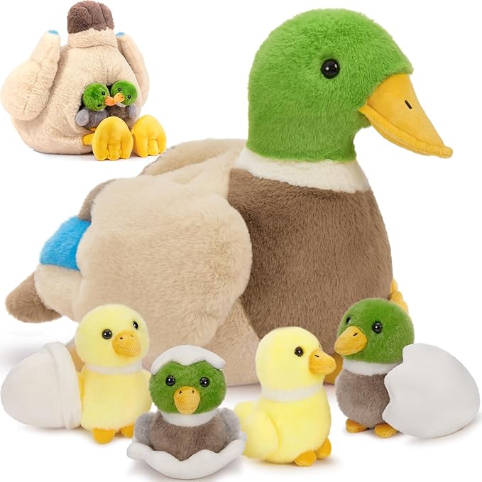MaoGoLan 6Pcs Plush Duck Toys 16'' Mallard Mom with 4 Ducklings & Eggs Inside - Duck Stuffed Animals Bulk for Girls Valentines Gifts Party Favors Decorations Christmas Birthday