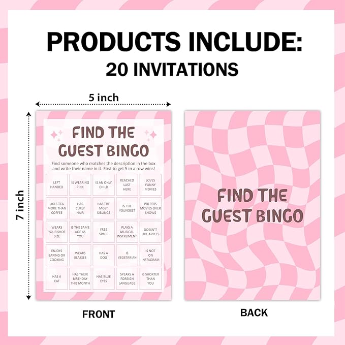 Birthday Party Games - Find The Guest Bingo Game, Bday Party Games for Teen Girl Adult, Set of 20 pcs Game Cards, Birthday Party Favor Activity Sleepover Party Decor Supplies - FS268