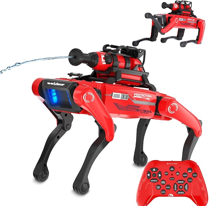 Robot Dog for Kids, Interactive STEM Pet with 20+ Actions, Fireman Version, Voice Command, 25m Range, Ideal Gift for Kids Age 6+