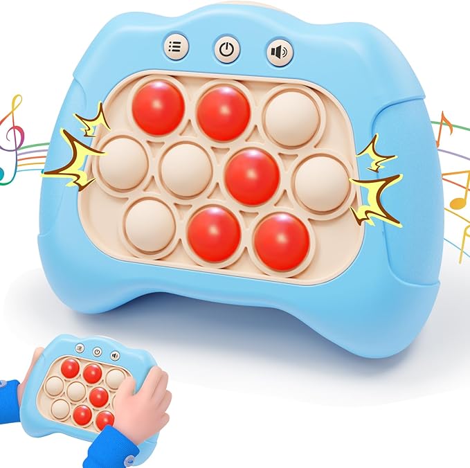 Quick Push Game，Pop Game Fidget Toys, Fast Push Bubble Game, Handheld Puzzle Game Sensory Toys ，Light Up Push Pop Game for Kids 3-12 Girls and Boys Teens Adults Decompression (Light Blue)