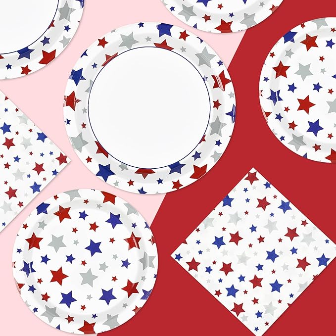200pcs 250th Anniversary Patriotic Plates and Napkins Party Supplies Red Blue and White Decorations American Flag 4th of July Tableware Set for President Election Memorial Day Supplies Serves 50