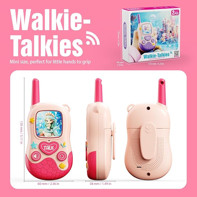 Walkie Talkies Toys for Girls:Mermaid Toys 2 Pack Walkie Talkies for Kids Toys 4 5-7 8 Year Old Girl Birthday Gifts for 4 5 6 7-9 Year Old, Camping Outdoor Game Easter Gifts Stocking Stuffers for Kids