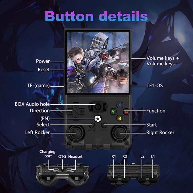 R36MAX Retro Handheld Game Console, 4.0 Inch 720x720 IPS Screen, 64GB Built-in 18,000+ Classic Game, Portable Hand Held Open Source Linux System, 4000mAh Battery Retro Gaming Console(Black 64GB)