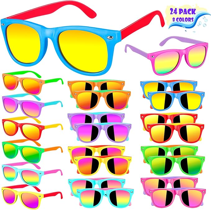 Kids Sunglasses Bulk Party Favors for Kids 4-8 & 3-5，24 Packs Boys Girls Sunglasses with UV 400 Protection, Neon Toddler Sunglasses for Kids Birthday,Pool Beach Party Favors