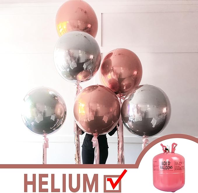 PartyWoo Rose Gold Foil Balloons 6pcs 32 Inch Large Round Foil Big Giant 4D Jumbo Inflatable Mirror Ball Mylar Balloons for Baby Shower Floral Birthday Wedding Bachelorette Party Decorations